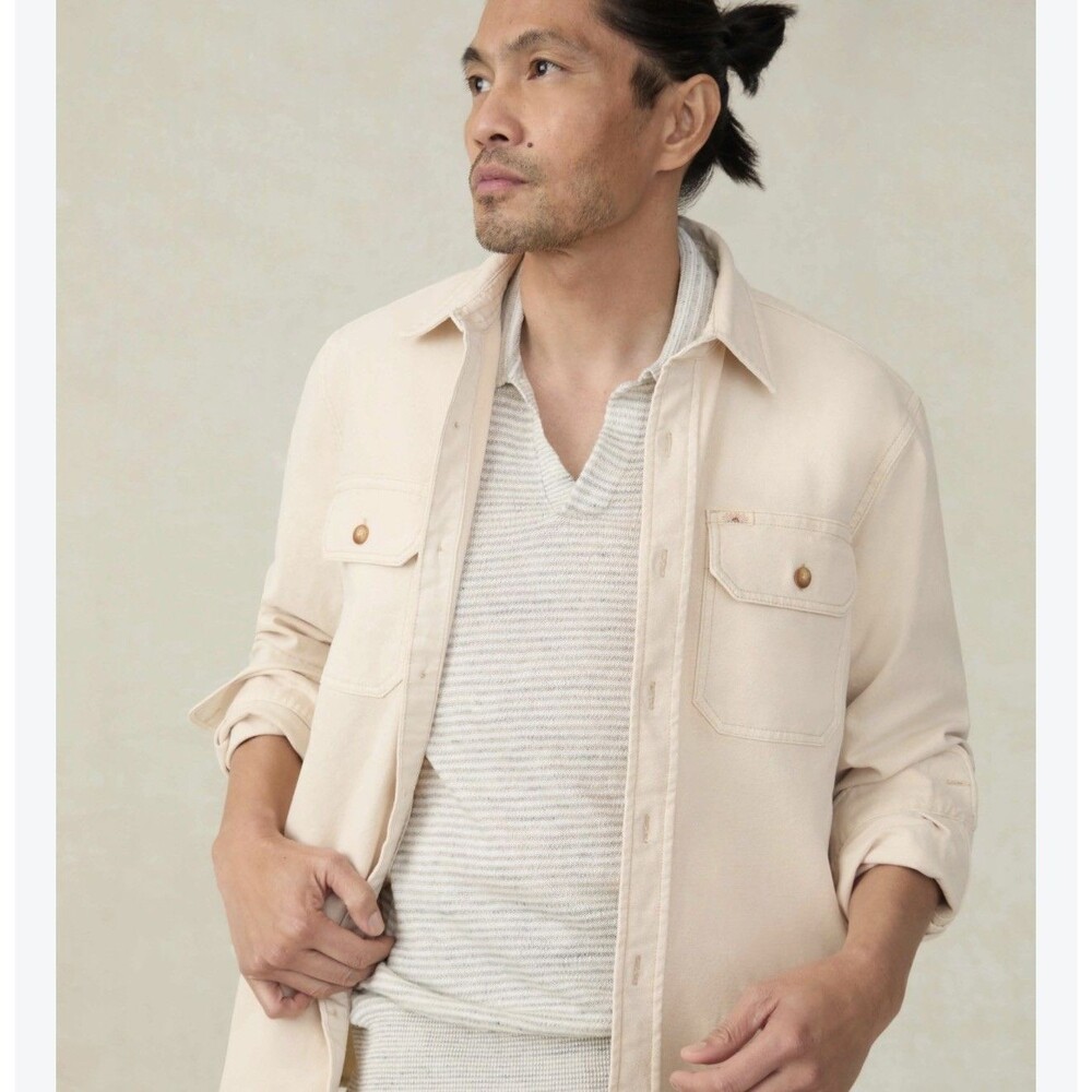 Faherty Sunwashed Canvas CPO Shirt Jacket Size L Mens Aspen Ivory MOF2410 NEW - Picture 2 of 11
